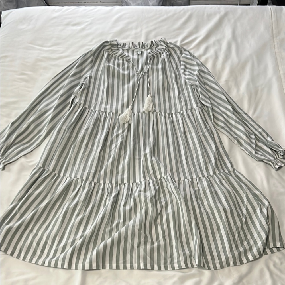 dip Sage/White Striped Tiered Oversized Dress